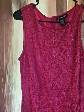 Sleeveless Fuchsia Lace Evening Dress